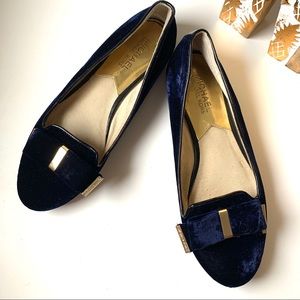 Michael Kors navy blue velvet flats with bow